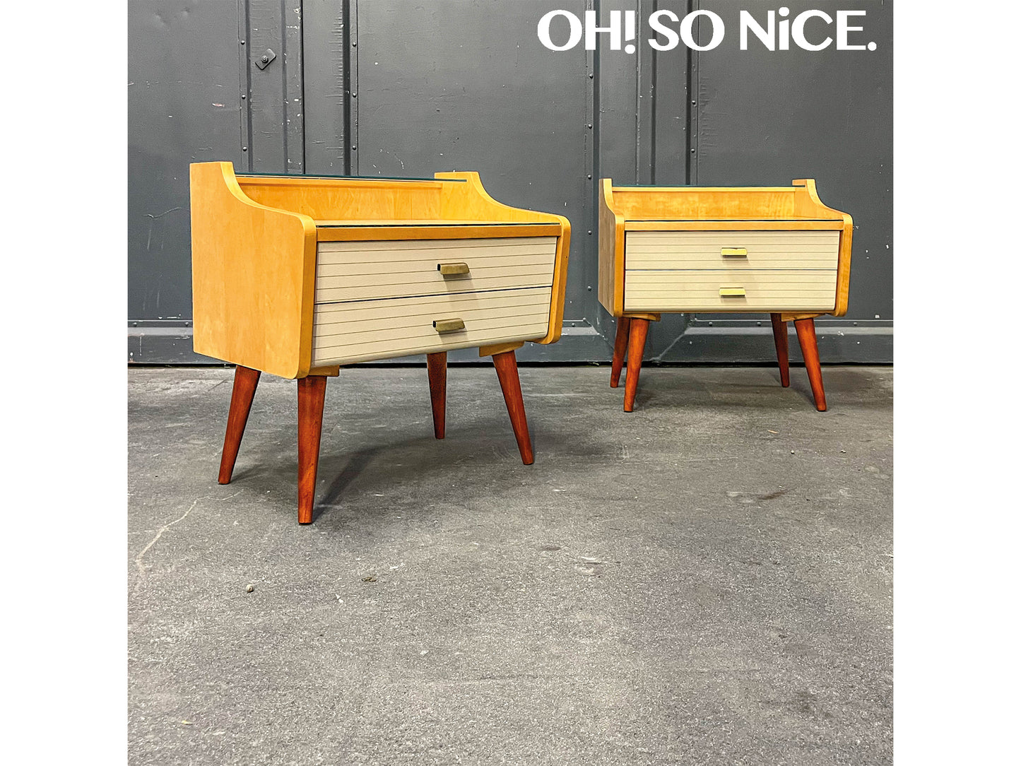 2er set mid-century nachtschränkchen, 1960er jahre - nachttische kommode schrank nightstand alt vintage Y311_2602